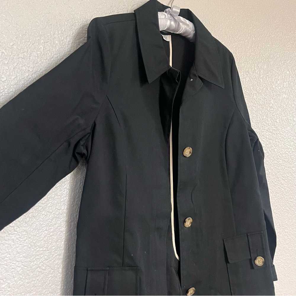 Old Navy 100% cotton with buttons & pockets Black  trench coat Jacket size large - Picture 3 of 5
